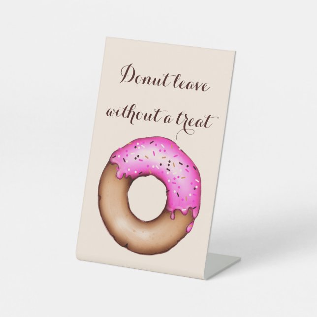 Pink Doughnut with Sprinkles Wedding Doughnut Bar Pedestal Sign (Front)