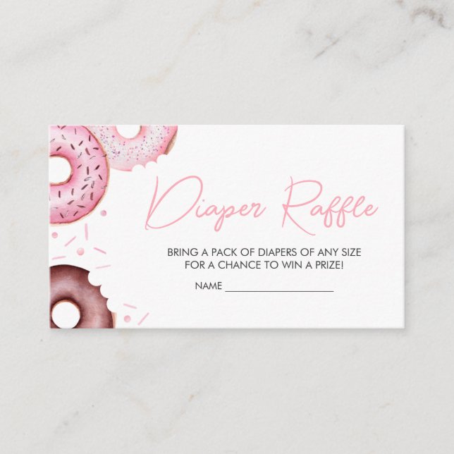 Pink Doughnuts and Diapers Baby Shower Diaper Raff Enclosure Card (Front)