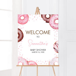Pink Doughnuts and Diapers Baby Shower Welcome Poster