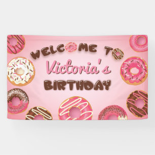 Pink Doughnuts Birthday Welcome Party Sign Banner