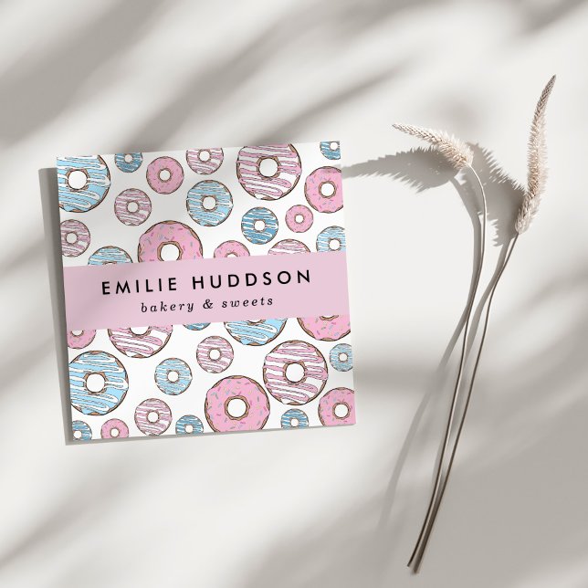 Pink Doughnuts, Blue Doughnuts, Cake Shop, Pastry  Square Business Card (Creator Uploaded)