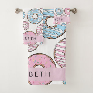 Pink Doughnuts, Blue Doughnuts, Sprinkles, Your Na Bath Towel Set
