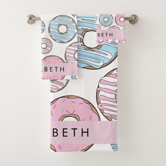 Pink Doughnuts, Blue Doughnuts, Sprinkles, Your Na Bath Towel Set (Insitu)