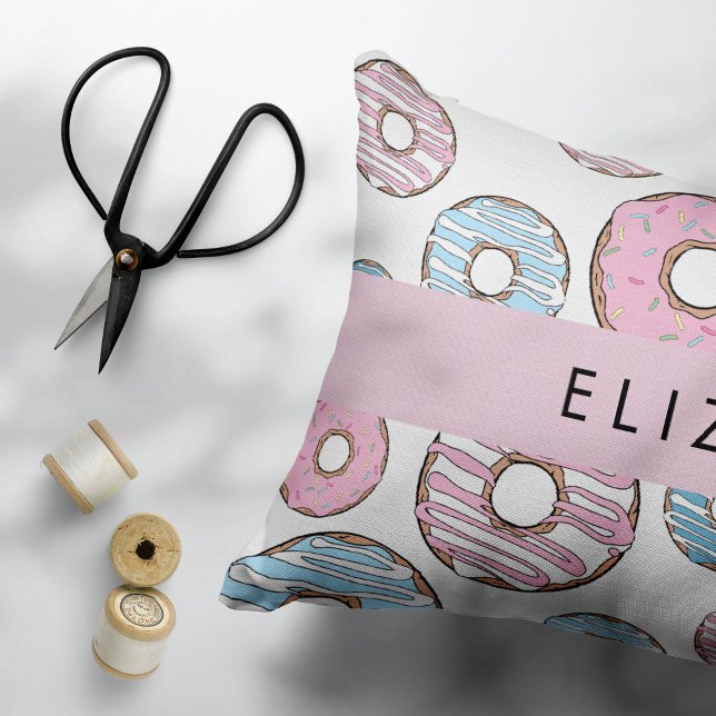 Pink Doughnuts, Blue Doughnuts, Sprinkles, Your Na Decorative Cushion (Creator Uploaded)
