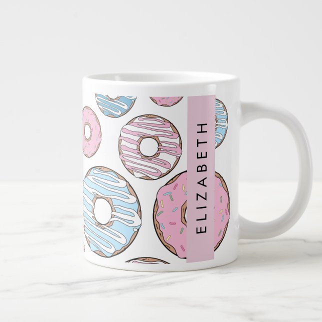 Pink Doughnuts, Blue Doughnuts, Sprinkles, Your Na Large Coffee Mug (Right)