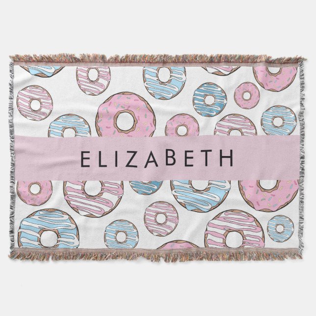 Pink Doughnuts, Blue Doughnuts, Sprinkles, Your Na Throw Blanket (Front)