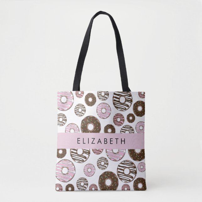 Pink Doughnuts, Brown Doughnuts, Sprinkles, Your N Tote Bag (Front)