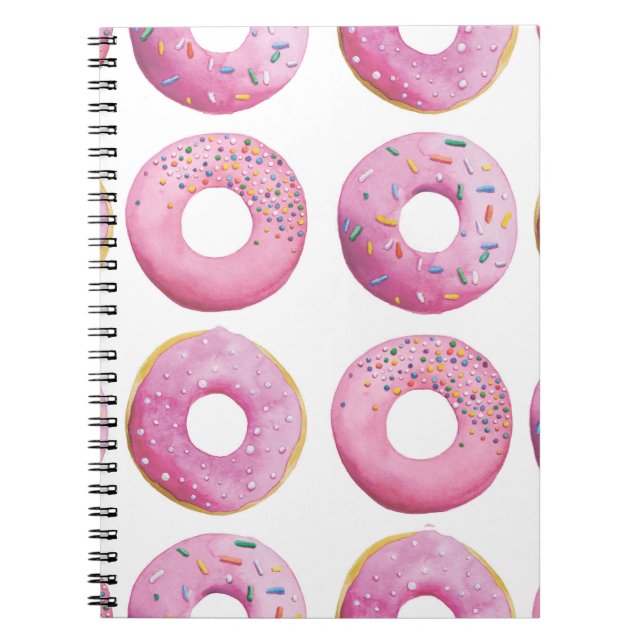 Pink doughnuts, colourful sugar topping pattern. notebook (Front)