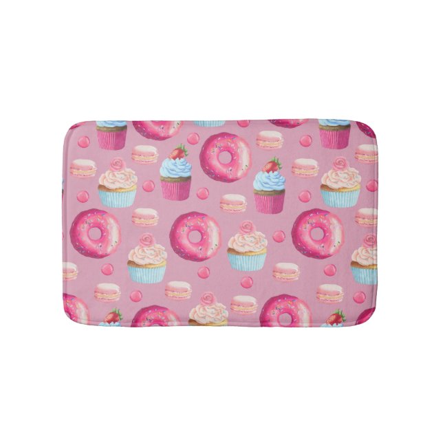 Pink Doughnuts, Cupcakes, and Candies Bath Mat (Front)