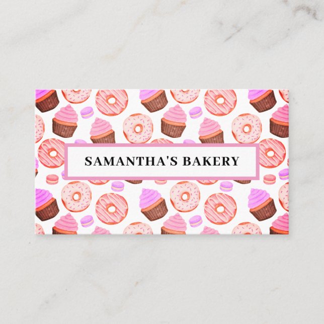 Pink Doughnuts Cupcakes Bakery  Business Card (Front)