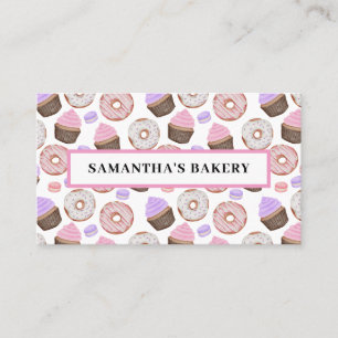 Pink Doughnuts Cupcakes Watercolor Bakery  Business Card