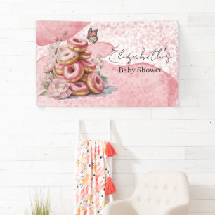 Pink Doughnuts & Floral Butterfly Girl Baby Shower Banner
