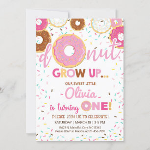 Pink doughnuts girl birthday invitation, invite. invitation