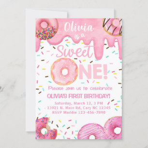 Pink doughnuts sweet one girl birthday invite. invitation