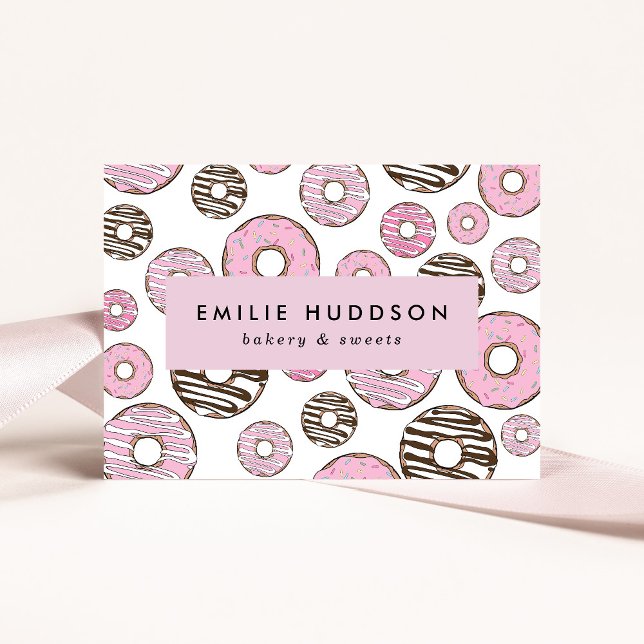 Pink Doughnuts, White Doughnuts, Cake Shop, Pastry Business Card (Creator Uploaded)