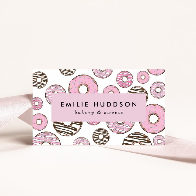 Pink Doughnuts, White Doughnuts, Cake Shop, Pastry Business Card (Creator Uploaded)