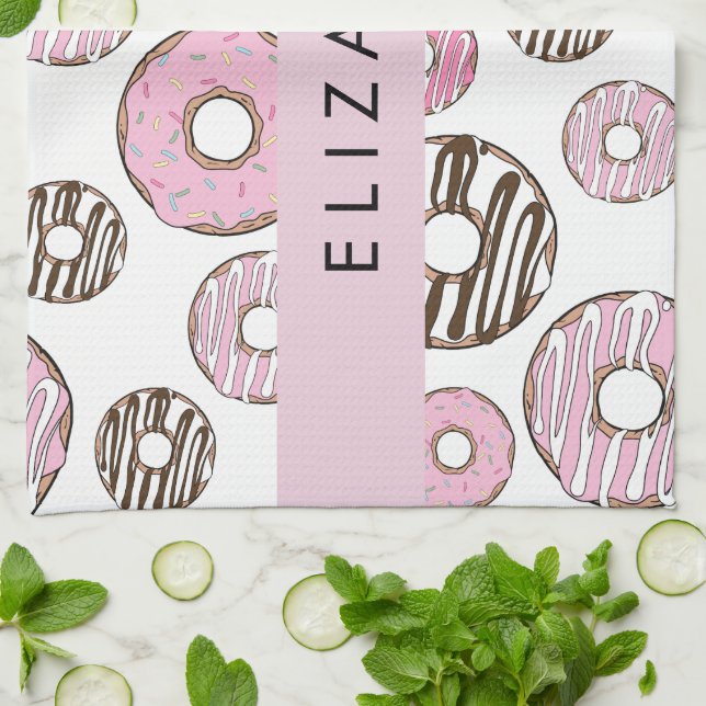 Pink Doughnuts, White Doughnuts, Sprinkles, Your N Tea Towel (Folded)