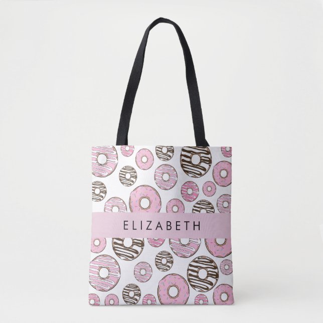 Pink Doughnuts, White Doughnuts, Sprinkles, Your N Tote Bag (Front)