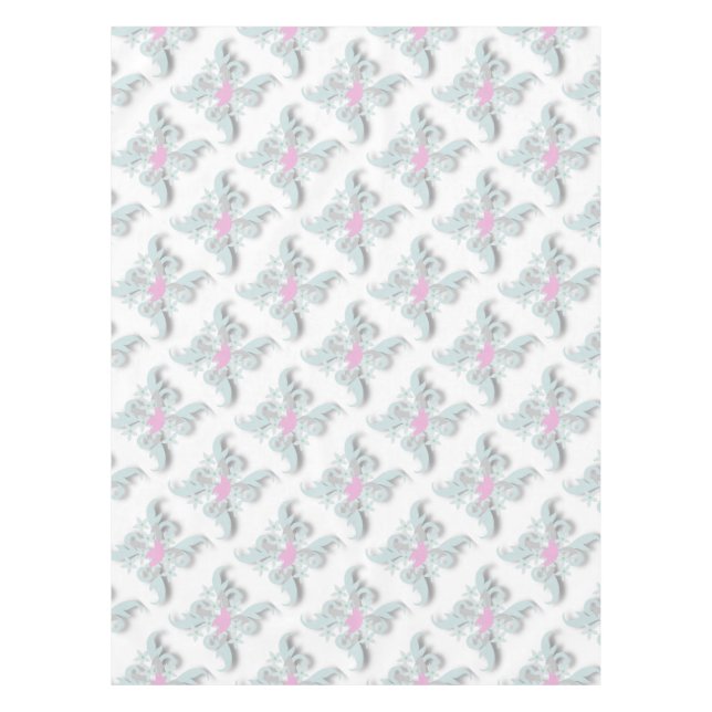 Pink Dove with Silver Flowers and Fronds Tablecloth (Front)