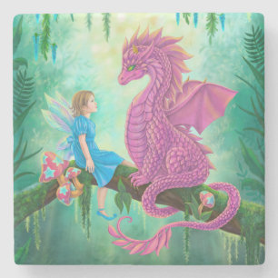 Pink Dragon and fairy Stone Coaster