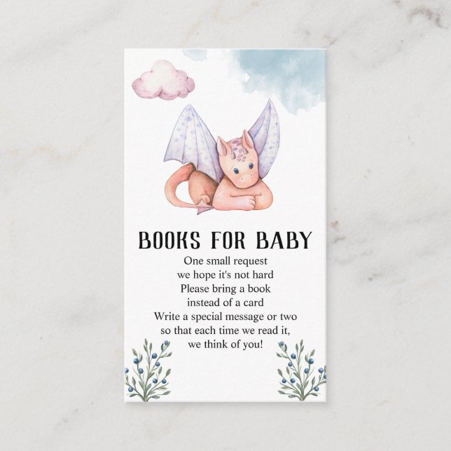 Pink Dragon Baby Shower Books For Baby    Enclosure Card (Front)