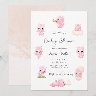 Pink Dragon Baby Shower Invitation