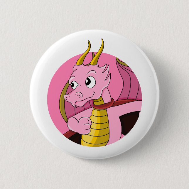 Pink dragon cartoon 6 cm round badge (Front)