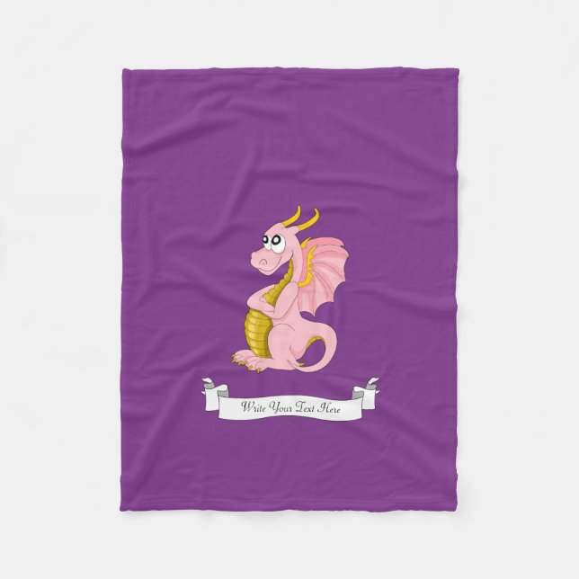 Pink dragon cartoon fleece blanket (Front)