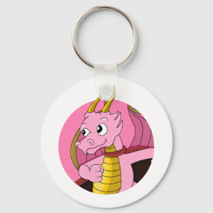 Pink dragon cartoon key ring