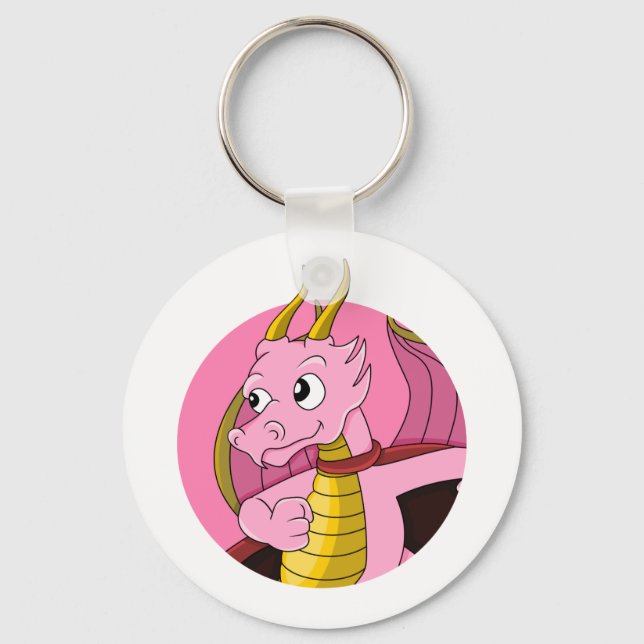 Pink dragon cartoon key ring (Front)