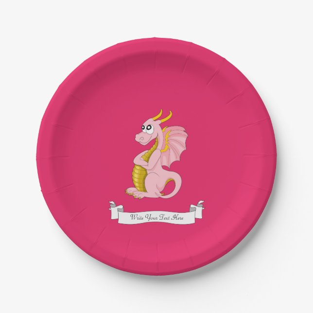 Pink dragon cartoon paper plate (Front)