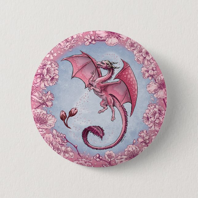 Pink Dragon of Spring Nature Fantasy Art 6 Cm Round Badge (Front)
