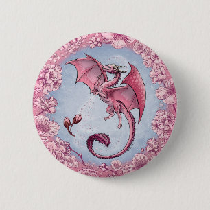 Pink Dragon of Spring Nature Fantasy Art 6 Cm Round Badge