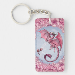 Pink Dragon of Spring Nature Fantasy Art Key Ring