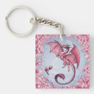 Pink Dragon of Spring Nature Fantasy Art Key Ring