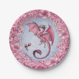 Pink Dragon of Spring Nature Fantasy Art Paper Plate
