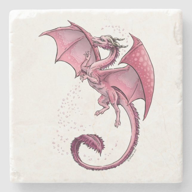 Pink Dragon of Spring Nature Fantasy Art Stone Coaster (Front)