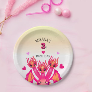 Pink dragon paper plate