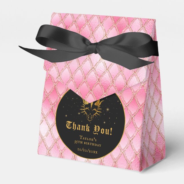 Pink Dragon Scales Gold Birthday Thank You Favour Box (Front Side)