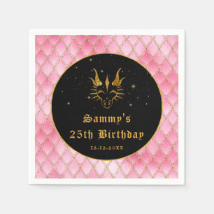 Pink Dragon Scales Gold Faux Glitter Birthday Napkin
