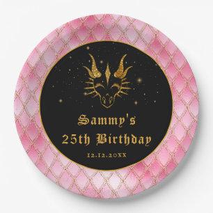 Pink Dragon Scales Gold Faux Glitter Birthday Paper Plate