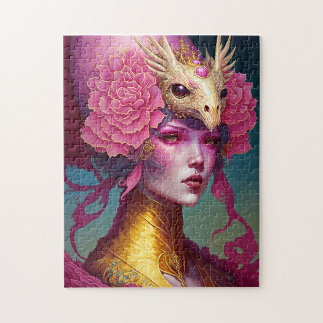 Pink Dragon Skull Woman Fantasy Art Jigsaw Puzzle (Vertical)