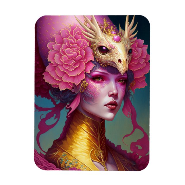 Pink Dragon Skull Woman Fantasy Art Magnet (Vertical)