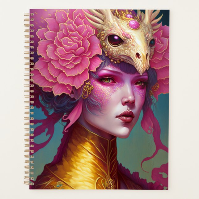 Pink Dragon Skull Woman Fantasy Art Planner (Front)