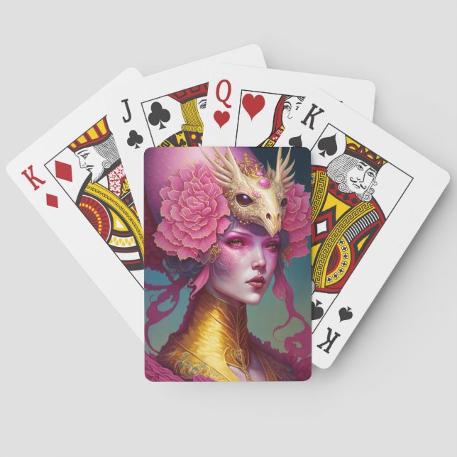 Pink Dragon Skull Woman Fantasy Art Playing Cards (Back)
