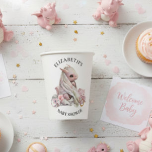 Pink Dragon Watercolor Baby Shower  Paper Cups