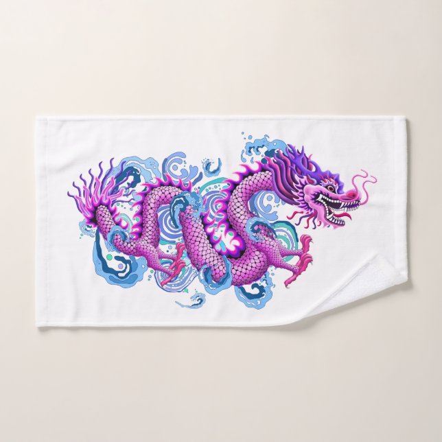 Pink Dragon with Water Splashes Towel (Hand Towel)