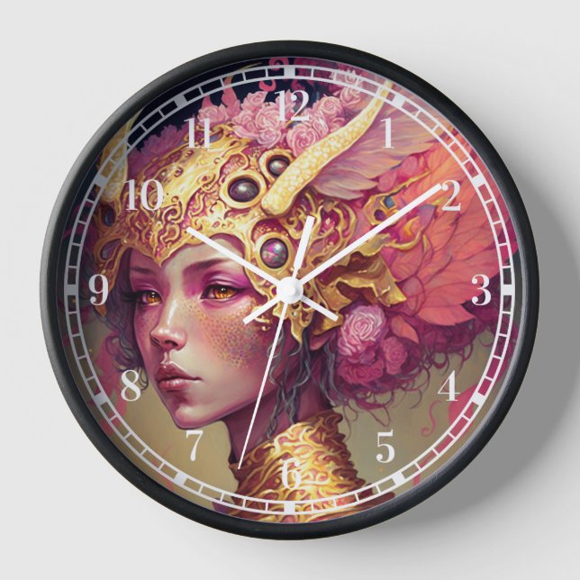 Pink Dragon Woman Fantasy Art Clock (Front)