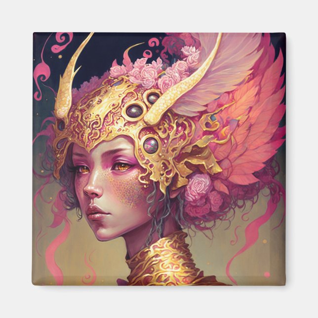 Pink Dragon Woman Fantasy Art Magnet (Front)