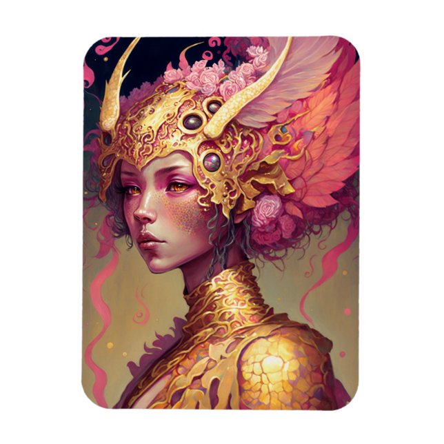 Pink Dragon Woman Fantasy Art Magnet (Vertical)